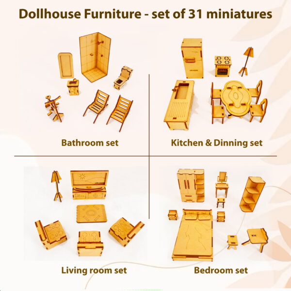 Doll House Kit for Girls & Boys Ages 4-10 Miniature Accessories Furniture Sets Perfect Role-Play Toy for Kids